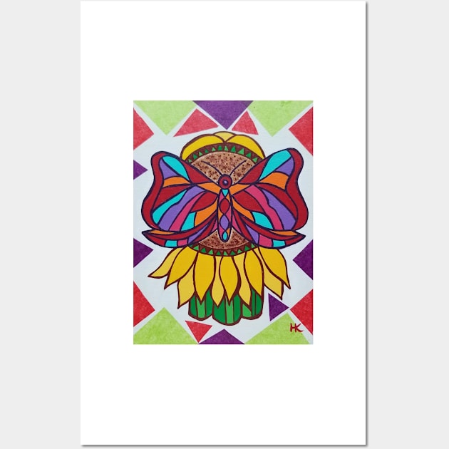 Butterfly on Sunflower Hamsa by Harriette Knight Wall Art by harrietteknight